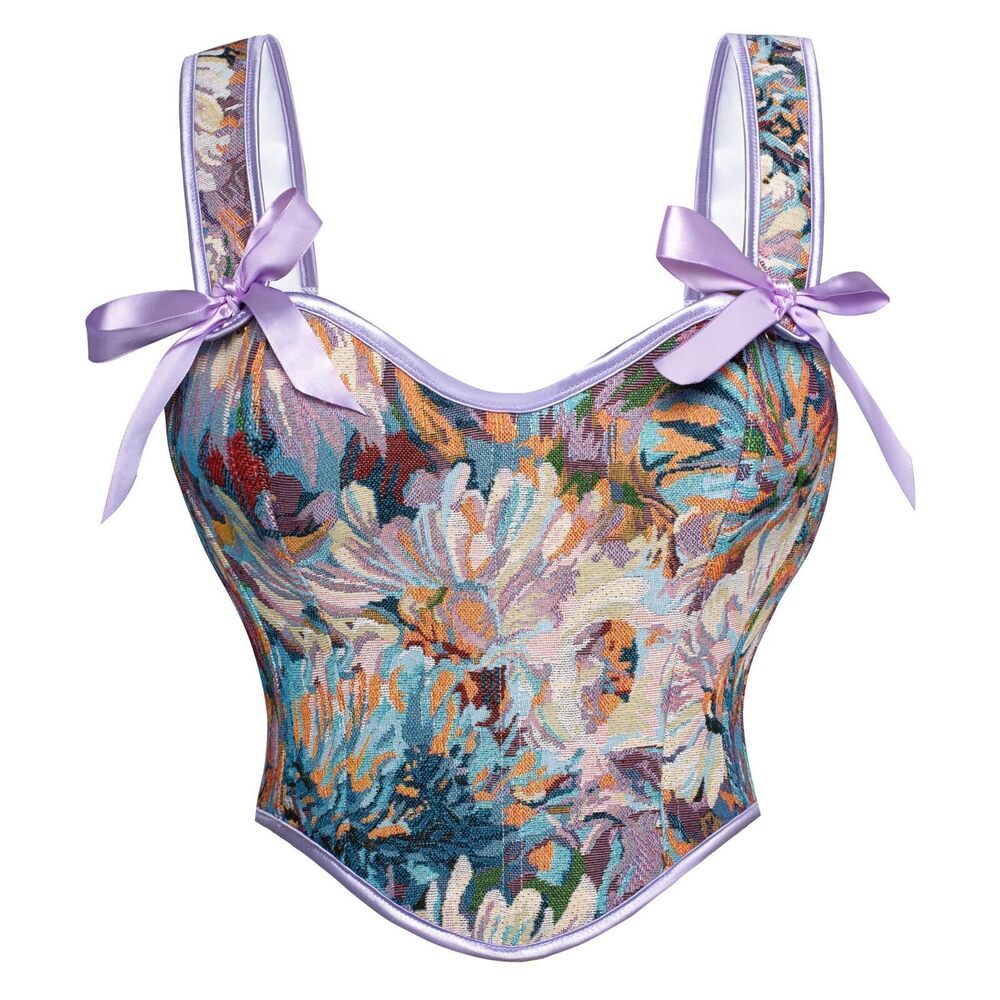 4635 Renaissance Corset Tops Sweetheart Neckline Top Purple Floral Corset